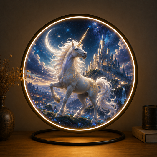 Mystical Unicorn Round LED Wall Art – Fantasy Castle Illuminated Decor led ́81