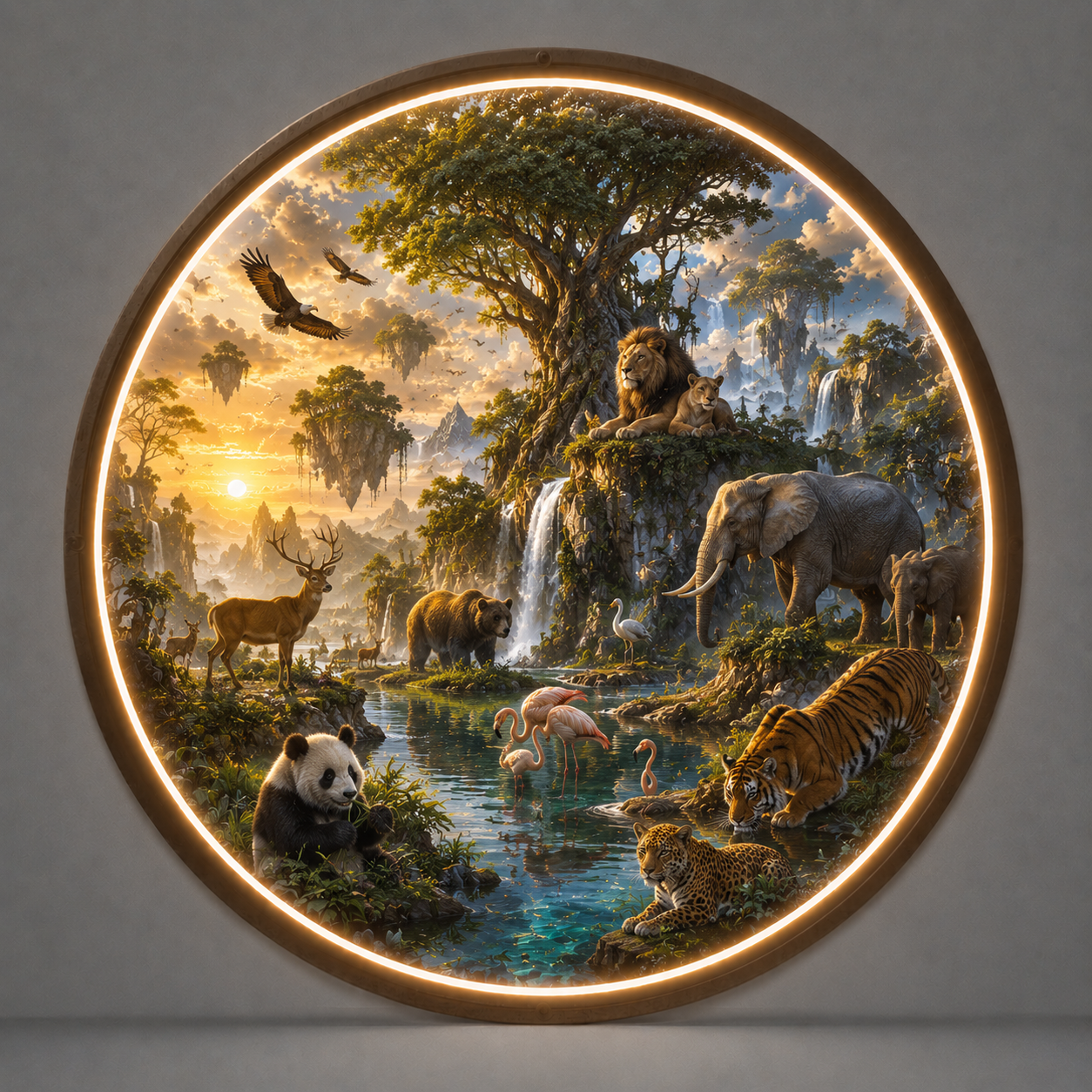 Harmony of the Wild: LED Illuminated Jungle Animals Wall Art led 116
