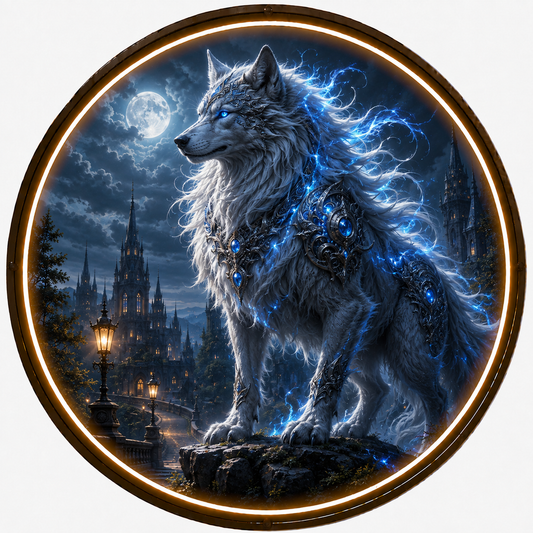 Mystical White Wolf LED Round Wall Art led 175