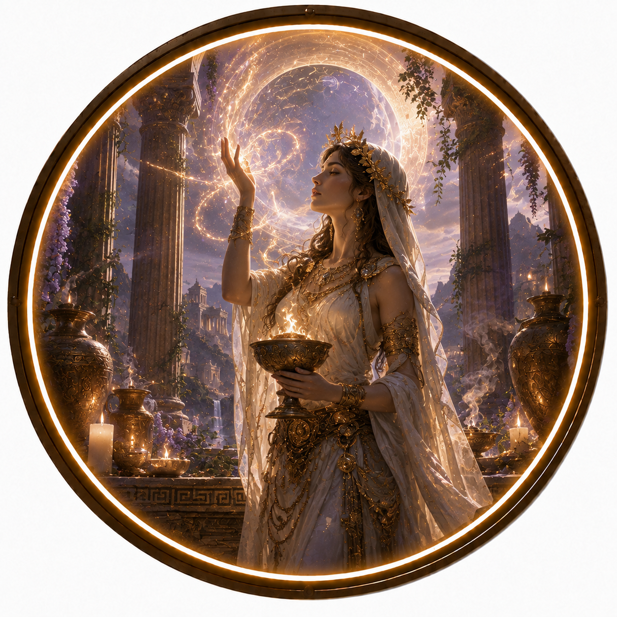 Ethereal Goddess of Light: Illuminated Circular LED Wall Art led 153