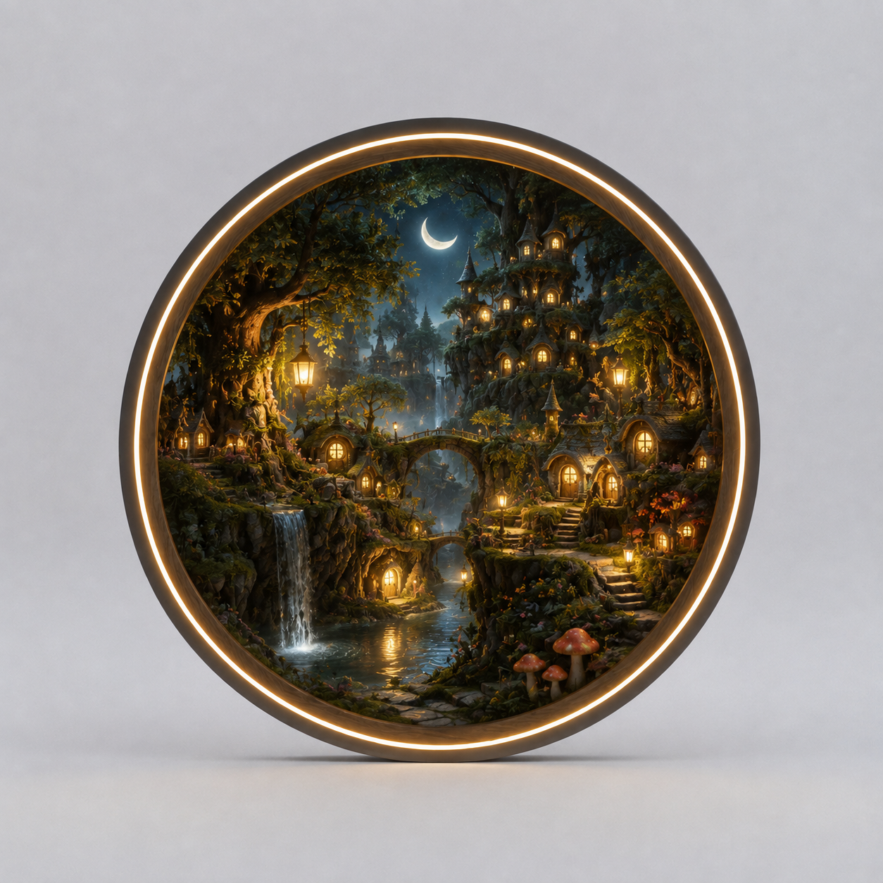 Enchanted Forest Glow Wall Art | LED Round Landscape Painting and Ambient Night Light led 95