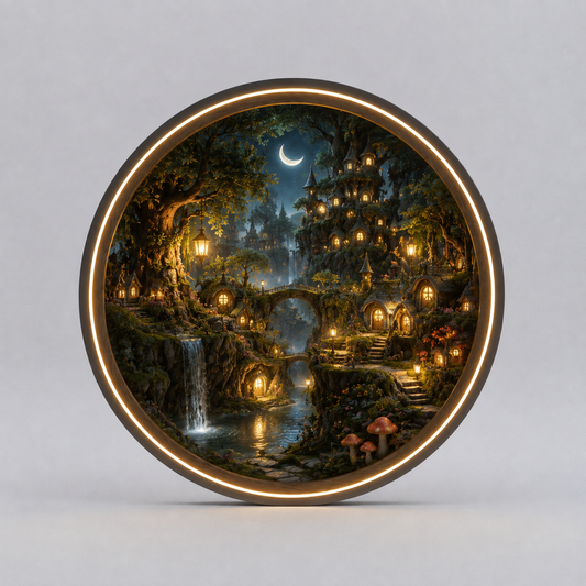 Enchanted Forest Glow Wall Art | LED Round Landscape Painting and Ambient Night Light led 95