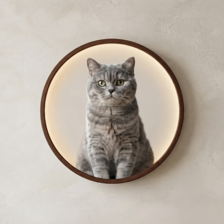 Modern Round LED Wall Lamp with Custom Cat Design - Adjustable Sizing and Lighting Led 1
