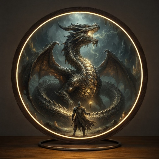Evocative and Premium (Focuses on the atmosphere)Illuminate Your Legend: The Dragon's Lair LED Art Piece Led 71