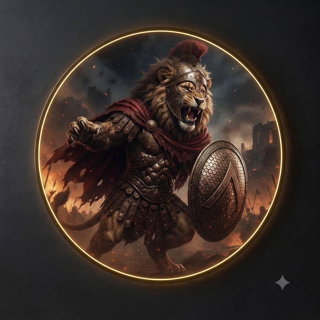 Spartan Lion Warrior LED Round Wall Art led 179