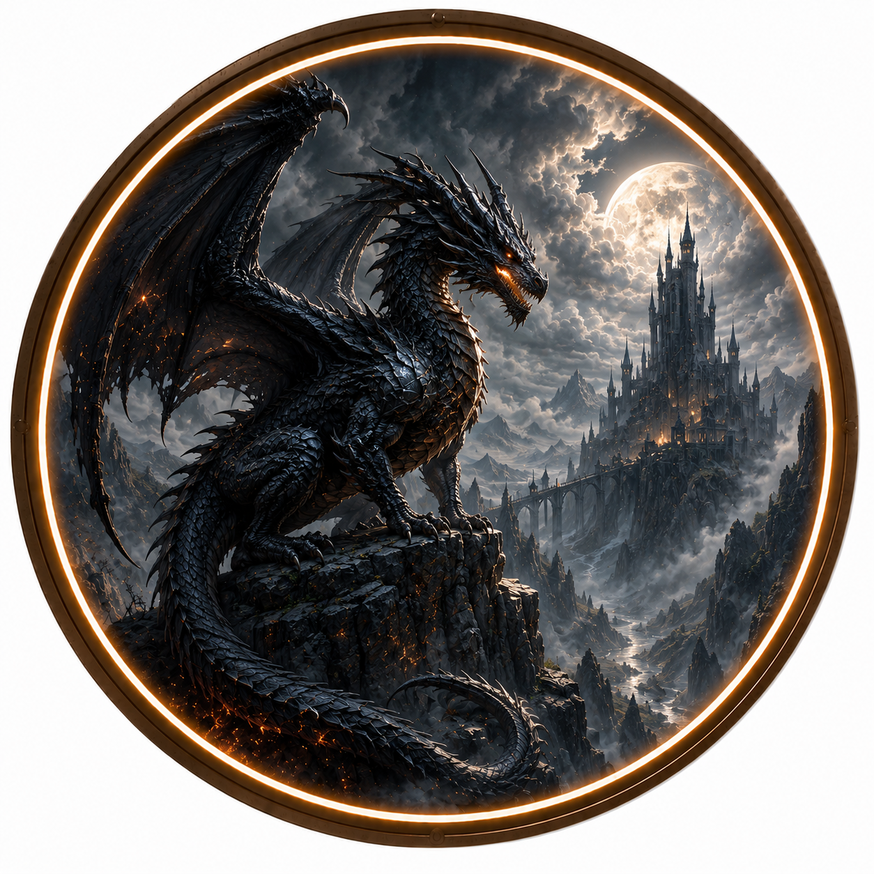 Gothic Dragon Round LED Wall Painting, Fantasy Home and Office Decor led 121