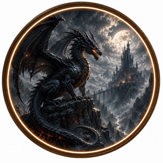 Gothic Dragon Round LED Wall Painting, Fantasy Home and Office Decor led 121