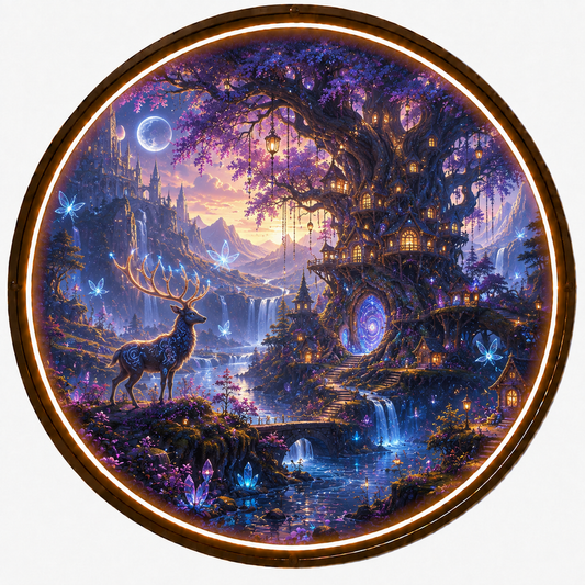 Enchanted Forest Sanctuary: Illuminated Circular LED Wall Art led 149