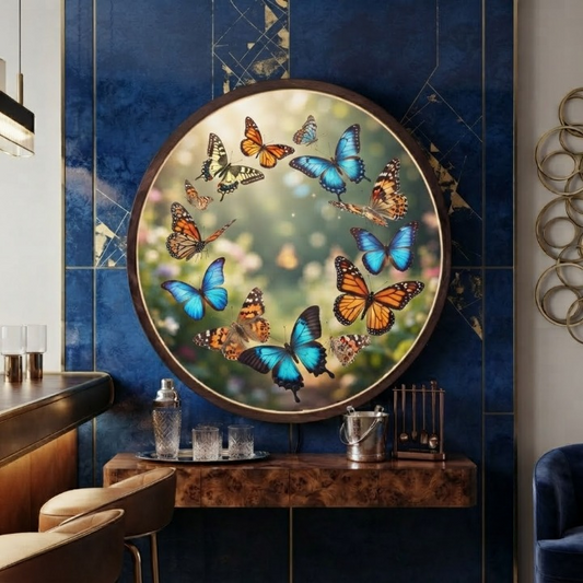 Round Butterfly LED Wall Art Light – Illuminated Circle Butterfly Canvas Lamp for Living Room Led  31 & Bedroom Decor