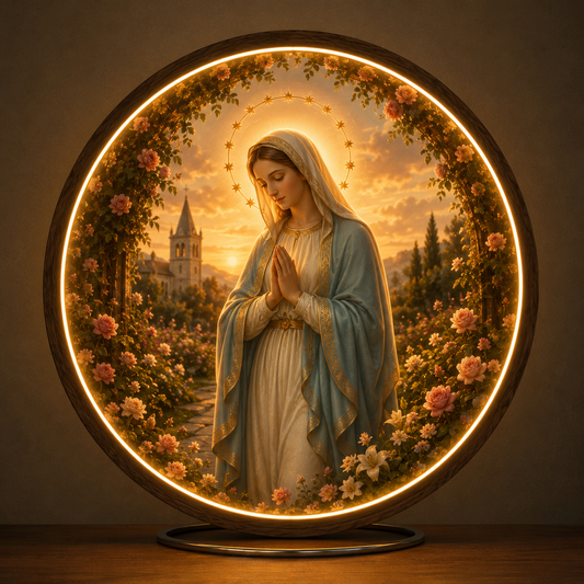 Virgin Mary LED Wall Art | Round Illuminated Holy Mother Decor & Sacred Home Accent led 68