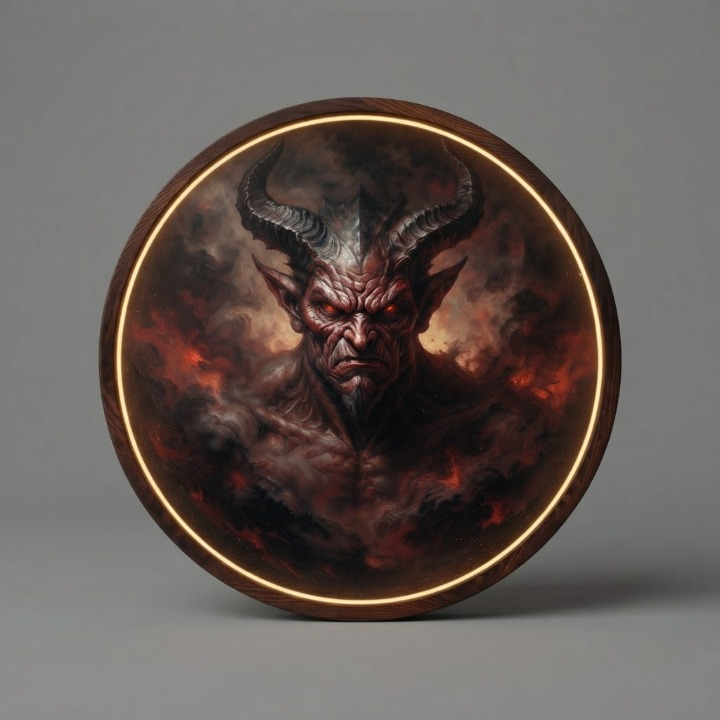Hellfire Demon LED Round Wall Art | Gothic Fantasy Home Decor Light Painting with 3 Size Options and 12V Safe Driver System Led 41