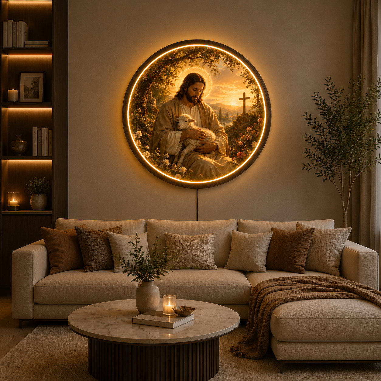 Jesus with Lamb LED Wall Art | Round Illuminated Good Shepherd Decor  Sacred Home Accent Led 69 (Copy)