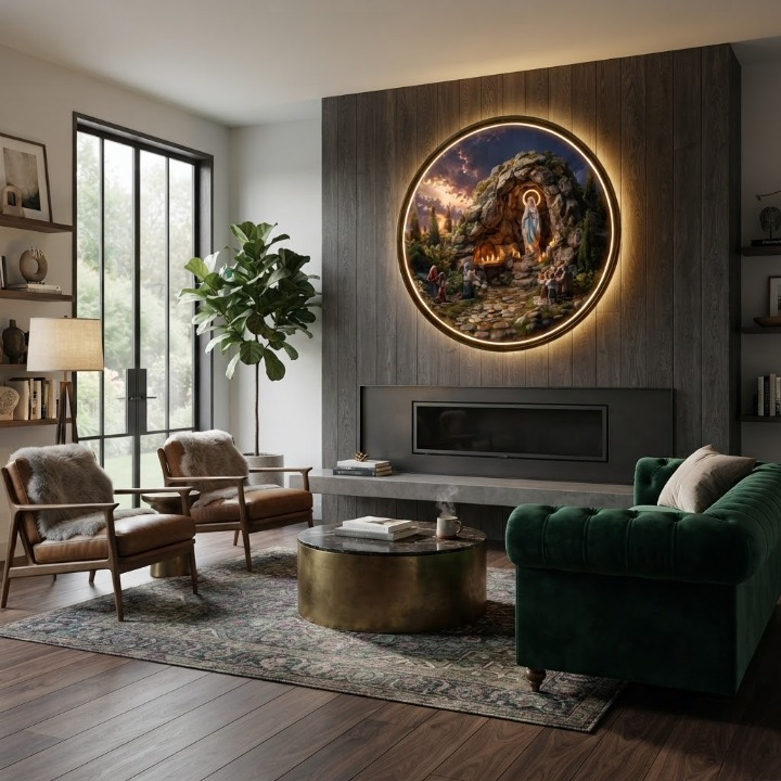 Our Lady of Lourdes Grotto Circular LED Wall Art led 161