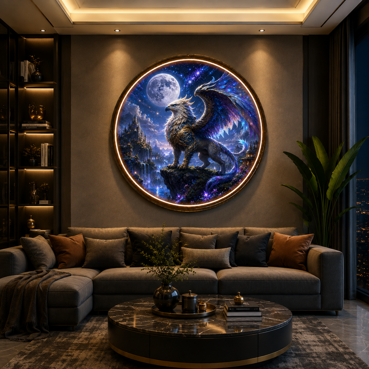 Glowing Fantasy Griffin Wall Decor with Modern LED Frame led 141