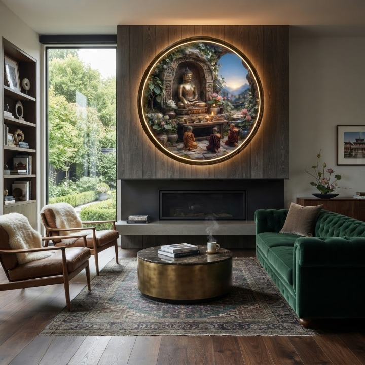 Serene Buddha Grotto Circular LED Wall Art led 162
