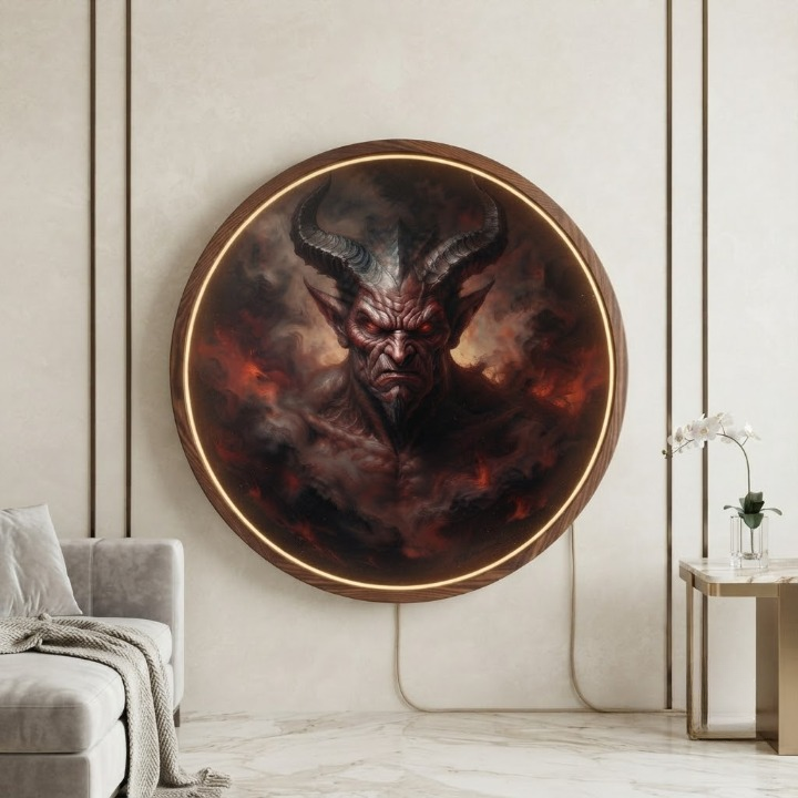 Hellfire Demon LED Round Wall Art | Gothic Fantasy Home Decor Light Painting with 3 Size Options and 12V Safe Driver System Led 41
