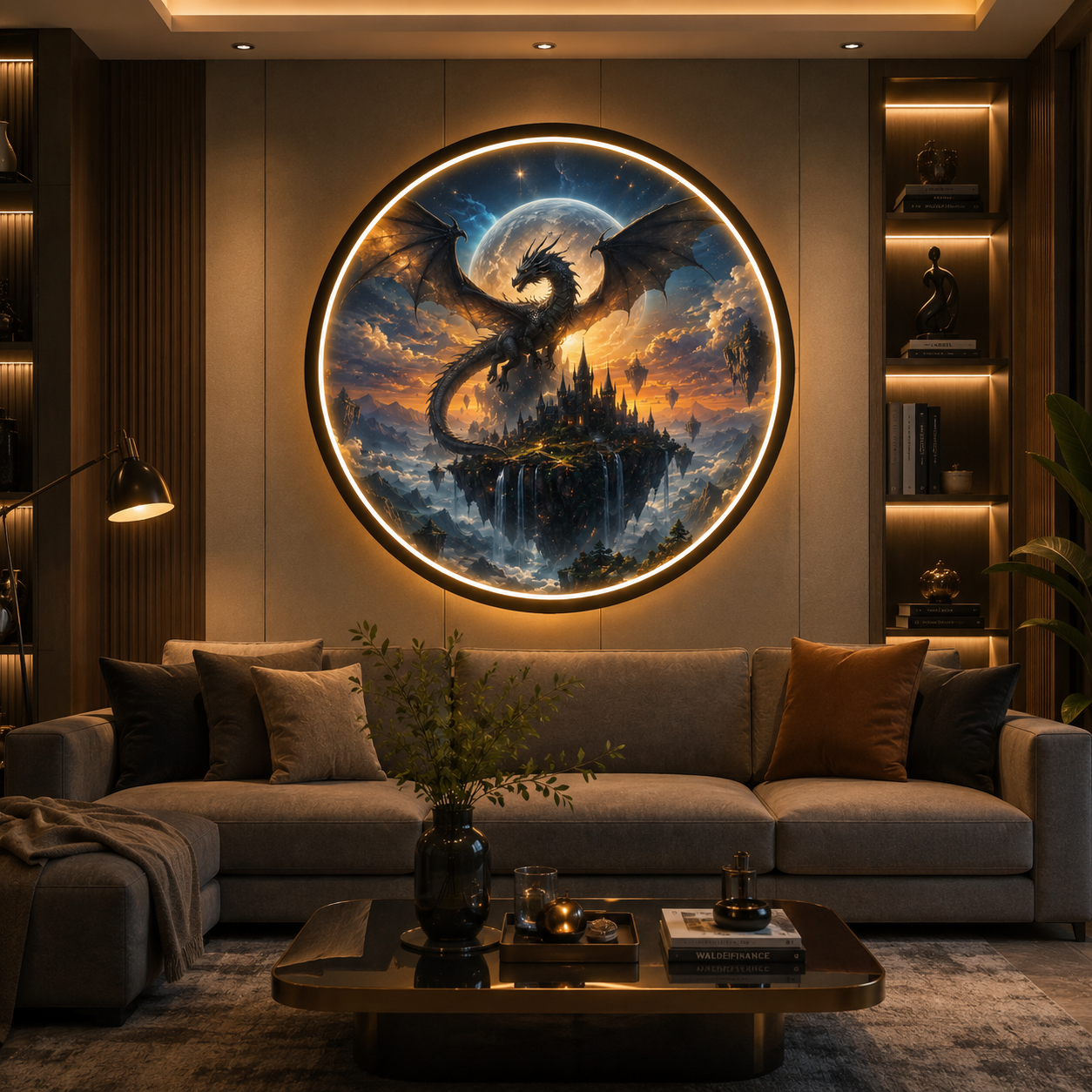 Mythical Dragon Glow: Round LED Wall Art and Ambient Lighting led 85