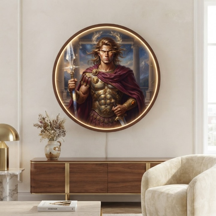 Handcrafted Round LED Greek Warrior Wall Art Led 4