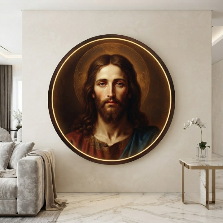Jesus Christ LED Round Wall Art | Religious Home Decor Light Painting with 3 Size Options & 12V Safe Driver System Led 43