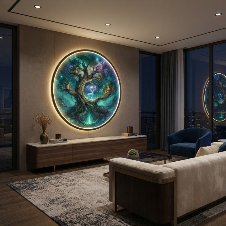 Fantasy Tree of Life LED Wall Art – Enchanted Glowing Round Lamp Decor for Living Room, Bedroom and Office Led 84