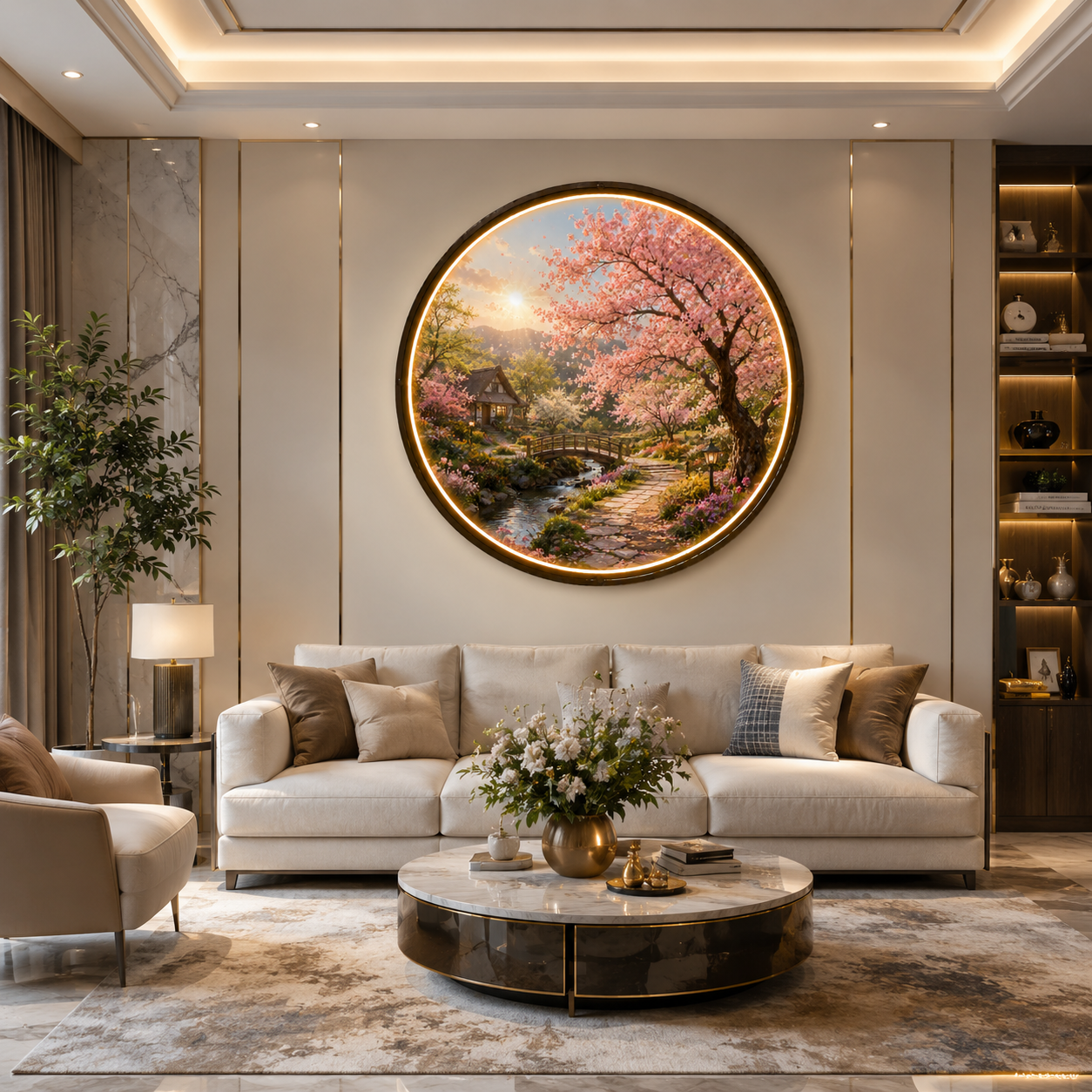Cherry Blossom Illuminated Round Wall Art Collection led 165