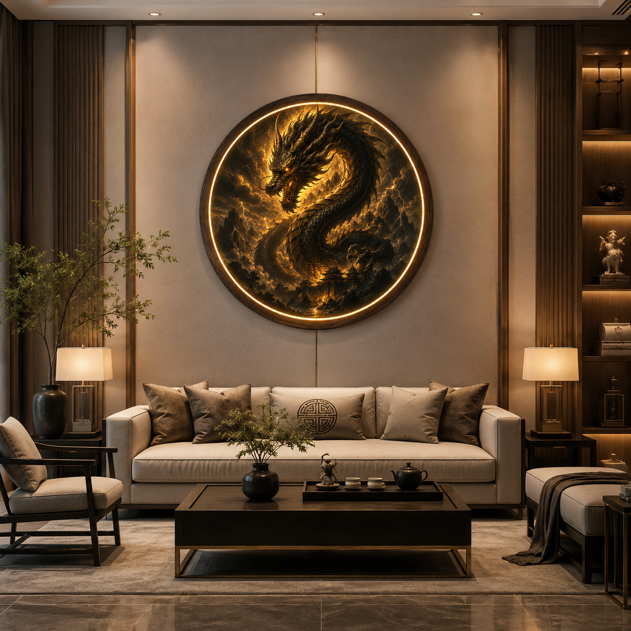 Golden Divine Dragon 3D LED Wall Art - Illuminated Fantasy Decor Led 72