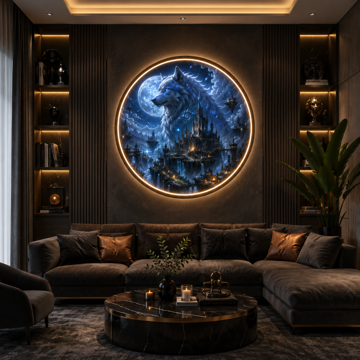 Spirit of the Night: LED Illuminated White Wolf Wall Art led 114
