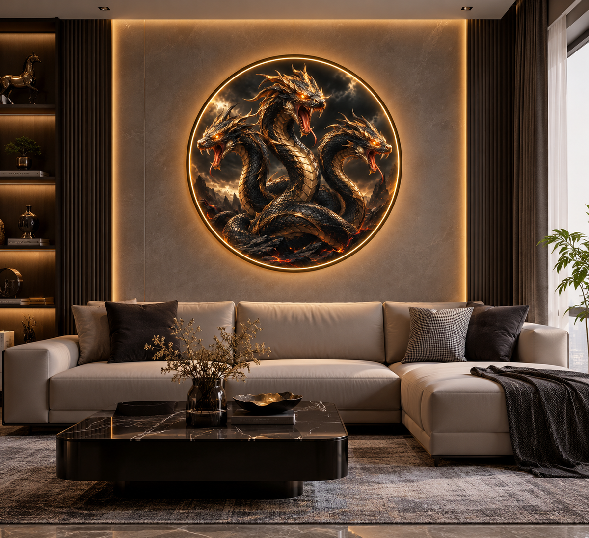 Triple-Headed Mythical Dragon Wall Art Collection led 191