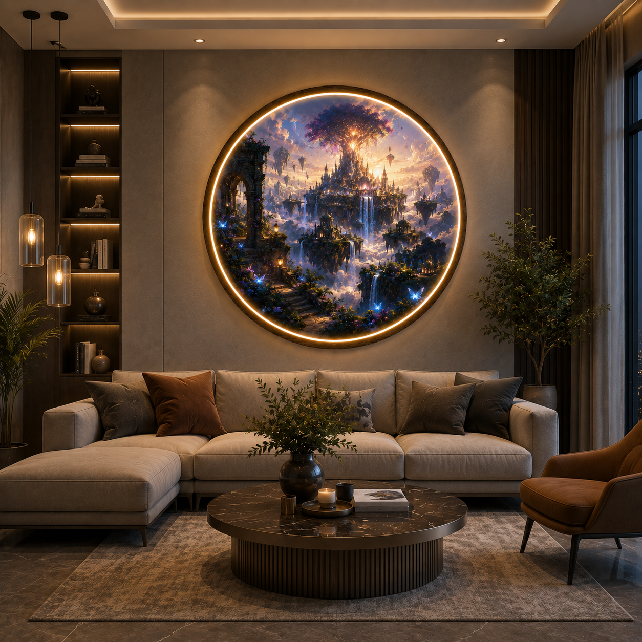 Magical Floating Islands LED Round Wall Art led 97