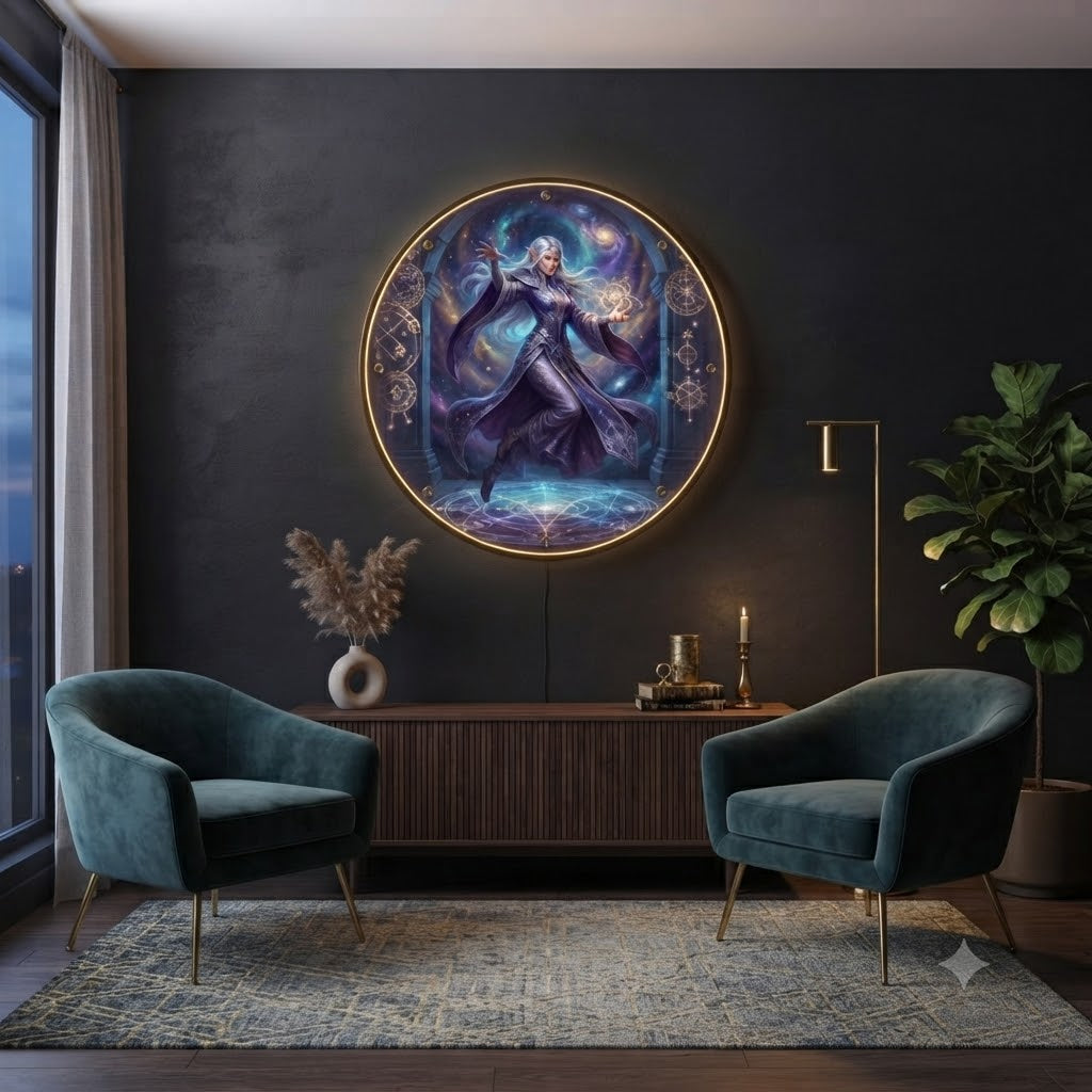 Cosmic Sorceress LED Round Wall Art led 174