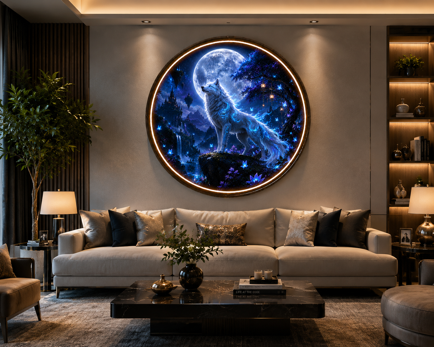 Enchanted Cosmic Wolf LED Circle Painting led 143