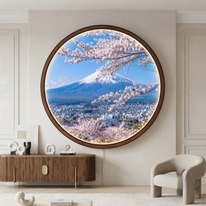 Mount Fuji Cherry Blossom Round LED Wall Light - Modern Living Room Decor and Ambient Lighting  Led 6