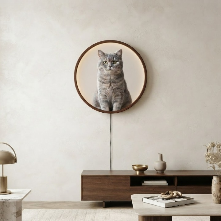 Modern Round LED Wall Lamp with Custom Cat Design - Adjustable Sizing and Lighting Led 1
