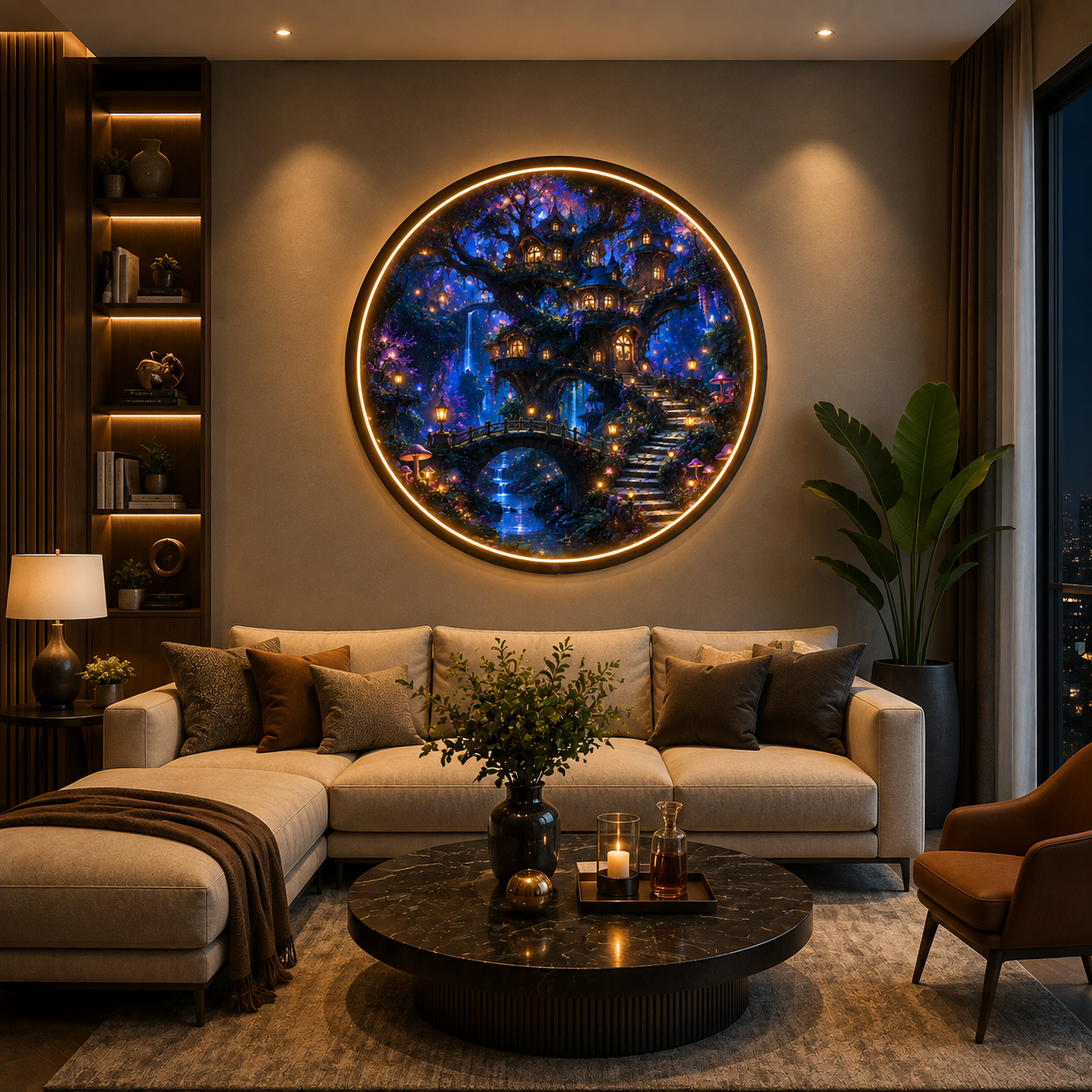 Enchanted Night Forest LED Round Wall Art led 100