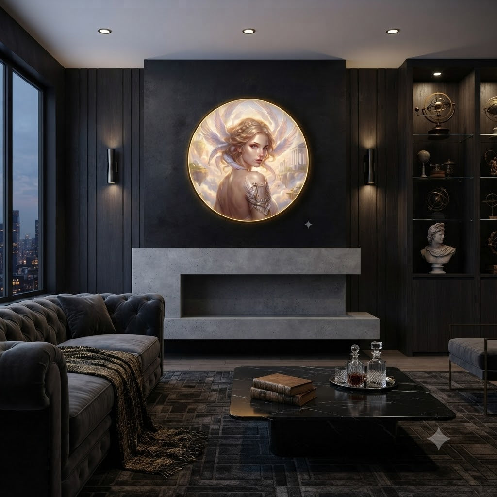 The Celestial Harpist Round LED Wall Art Collection led 198