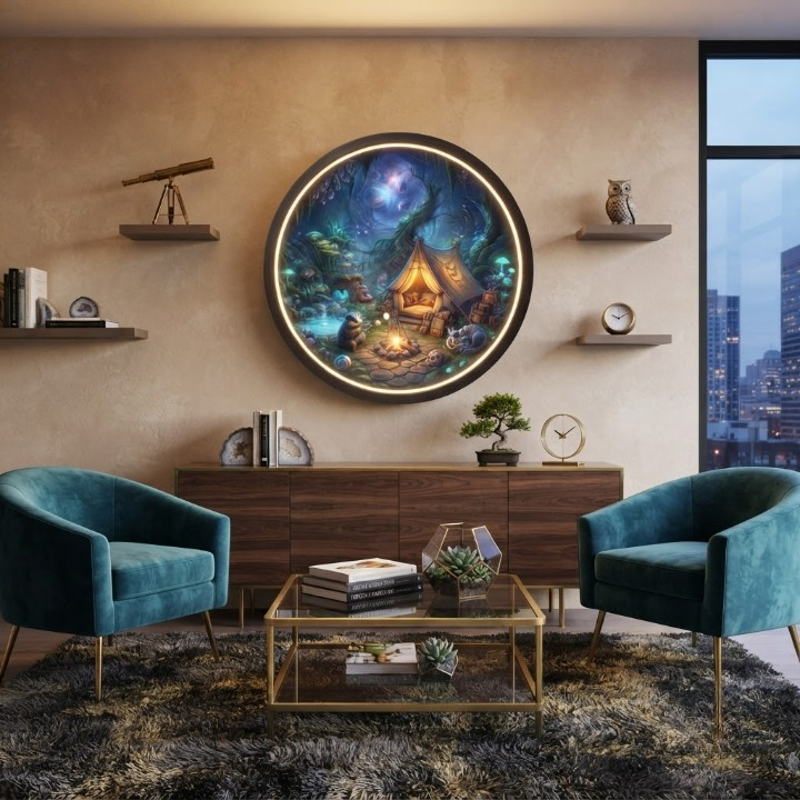 LUMINA MYSTICAL CAMPFIRE FOREST CIRCULAR LED WALL ART COLLECTION led 106