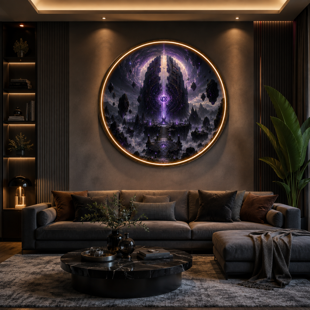 lluminated Round Wall Painting with LED Light - Mystic Gateway, Luxury Living Room Interior Decoration led 123