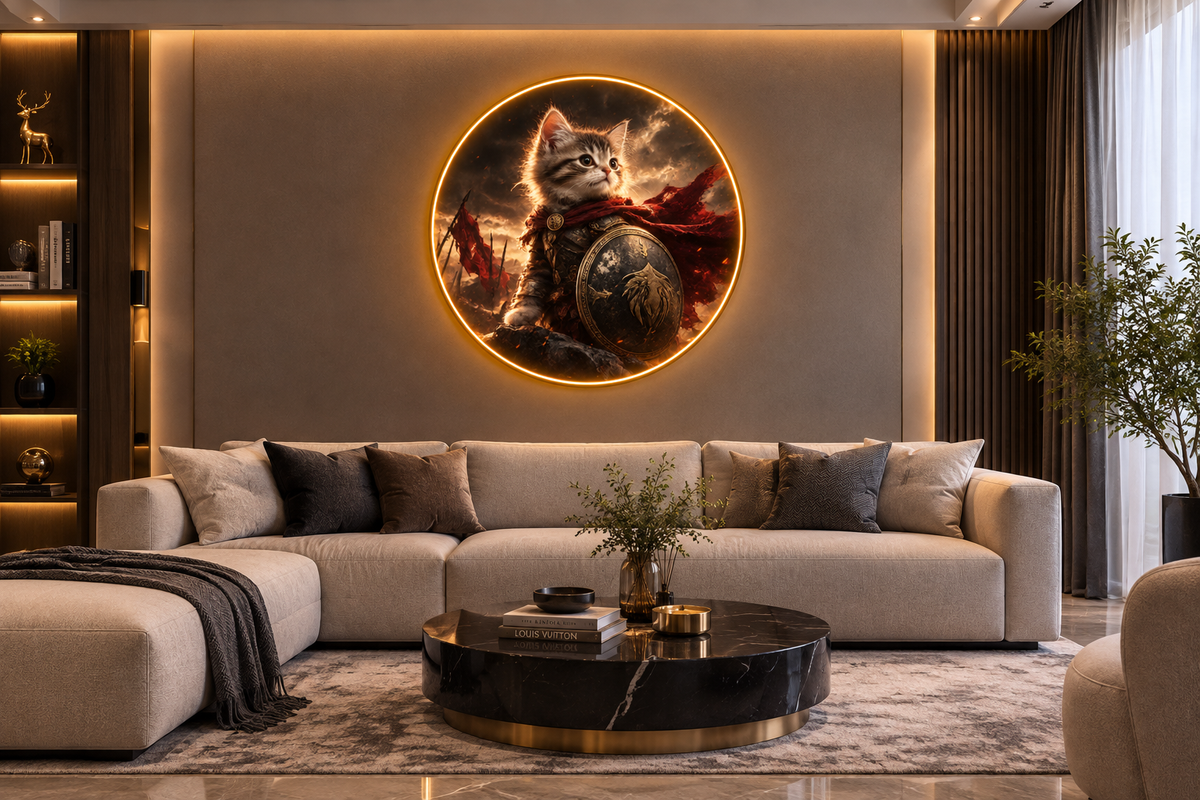 Fierce Warrior Cat LED Round Wall Art led 187