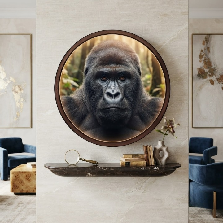 Gorilla LED Round Wall Art | Majestic Silverback Primate Wildlife Home Decor Light Painting with 3 Size Options and 12V Safe Driver System Led 26