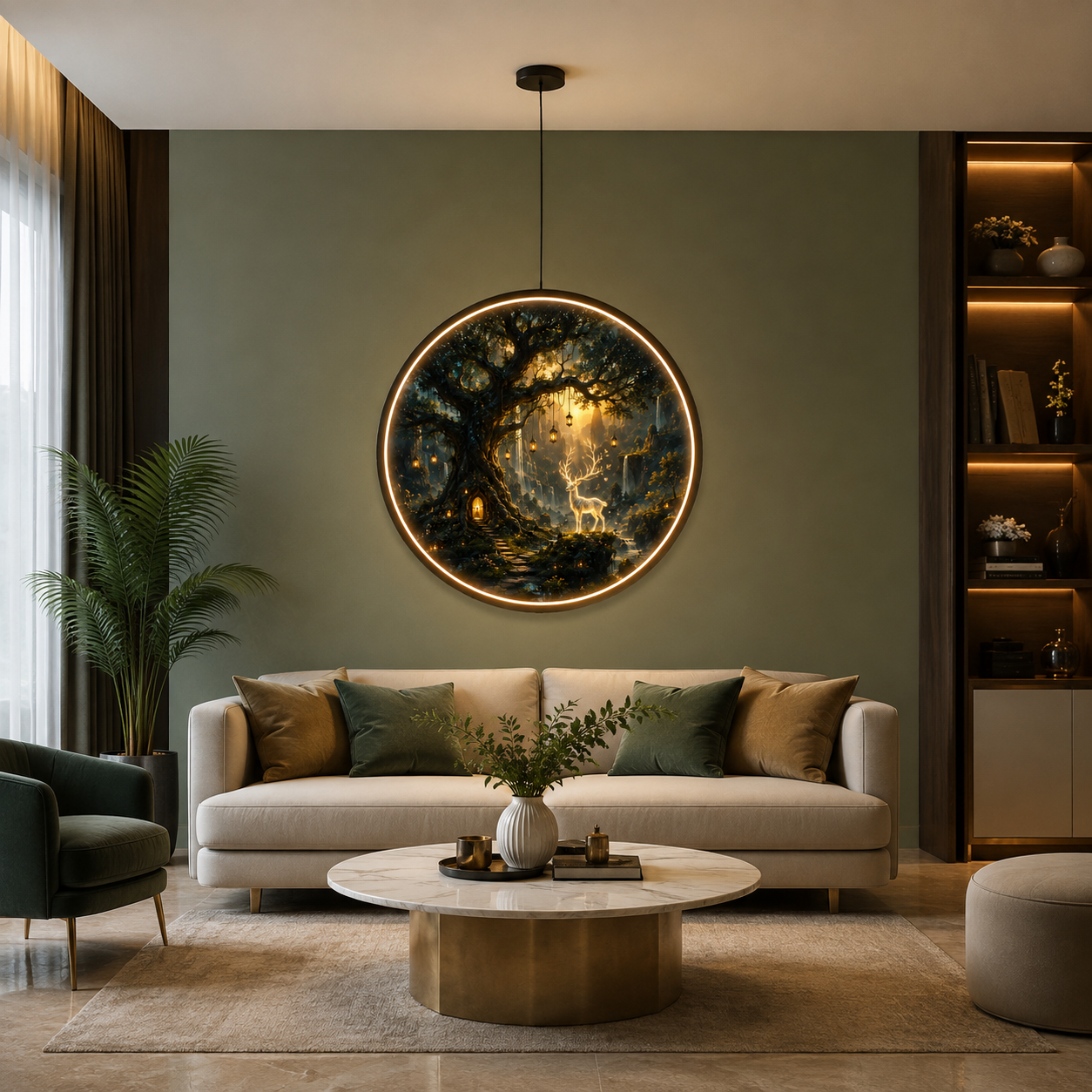 Enchanted Forest Glow: Round LED Wall Art and Ambient Lighting Led 86