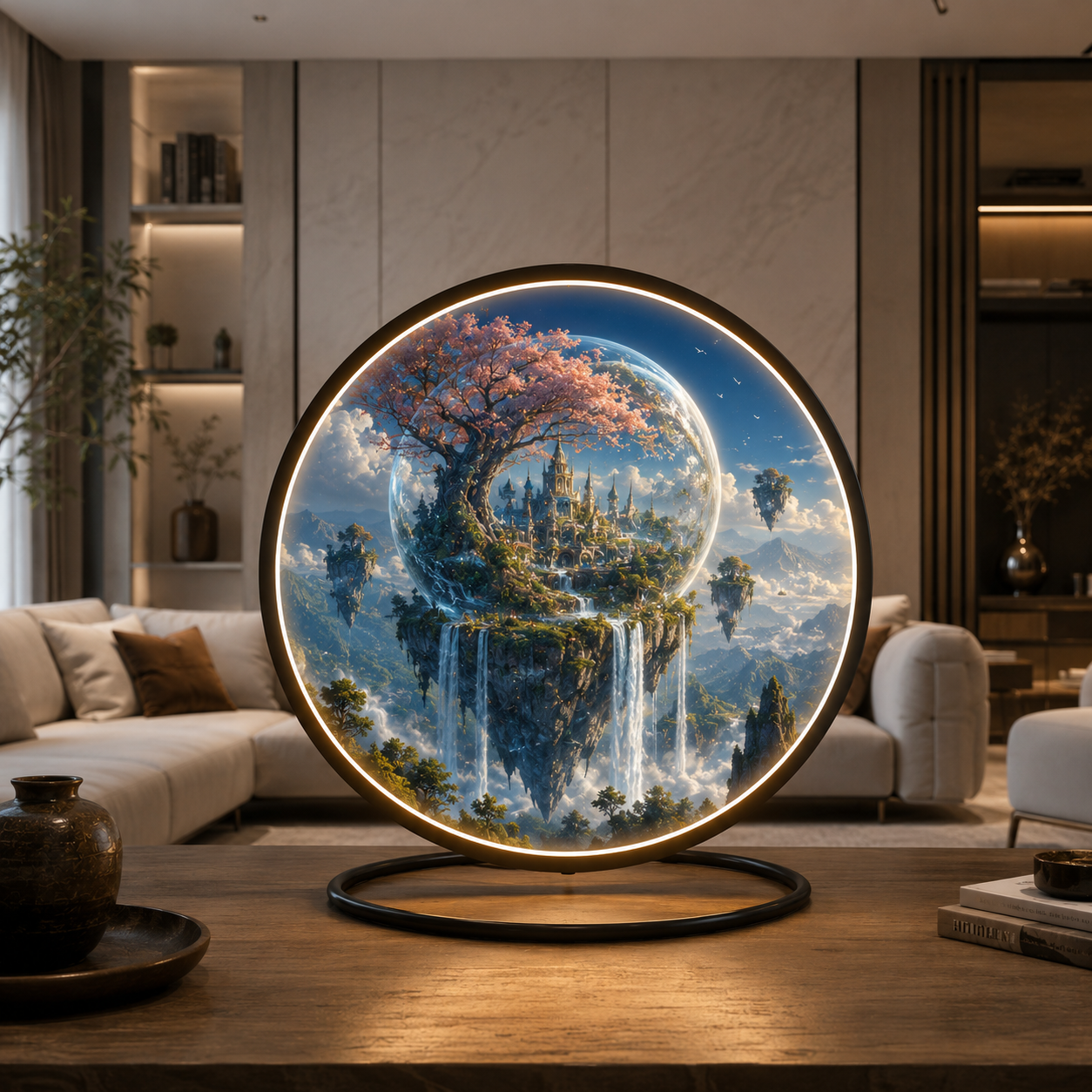 Celestial Blossom Glow: Round LED Wall Art and Ambient Lighting led 88