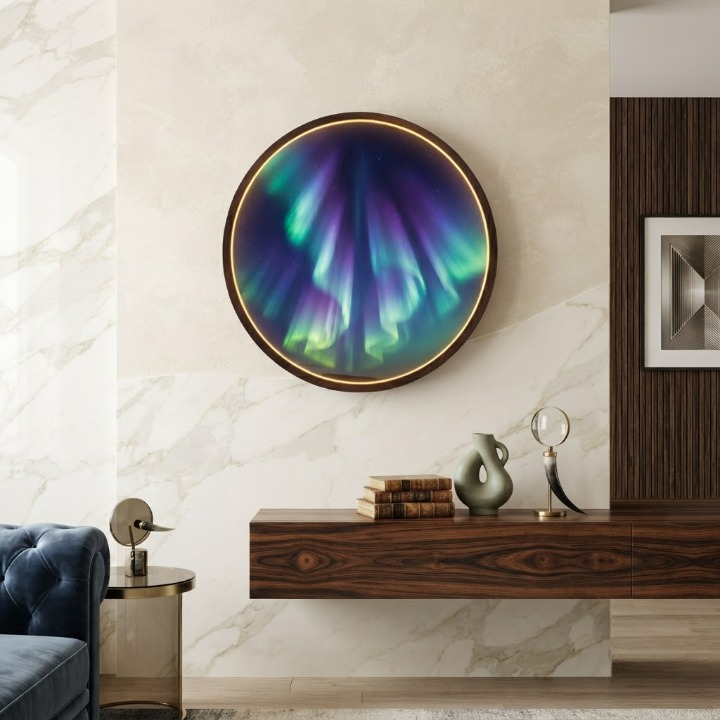 Aurora Borealis LED Round Wall Art | Northern Lights Cosmic Home Decor Light Painting with 3 Size Options and 12V Safe Driver System Led 38