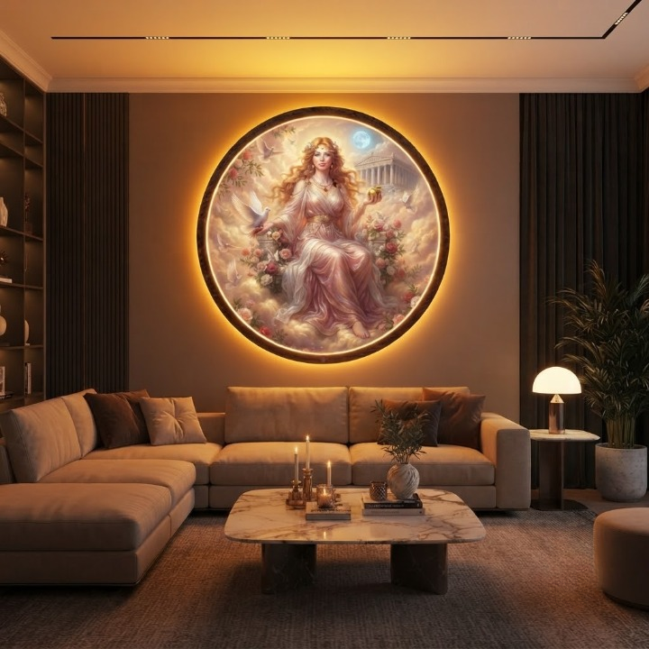 Aphrodite Goddess of Beauty Illuminated Decor for Living Room - Round Backlit Wall Art - Multiple Sizes Available Led 47