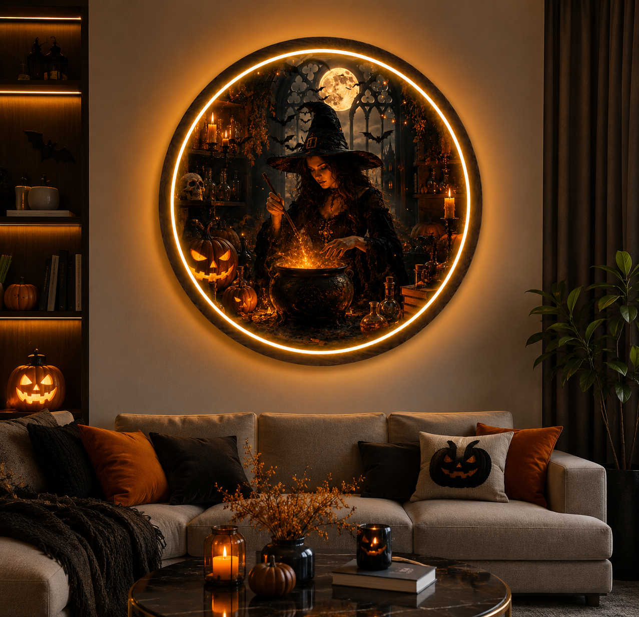 Mystical Witch Magic Potion Round LED Wall Sign | Spooky Halloween Glowing Night Light Decor Led 55