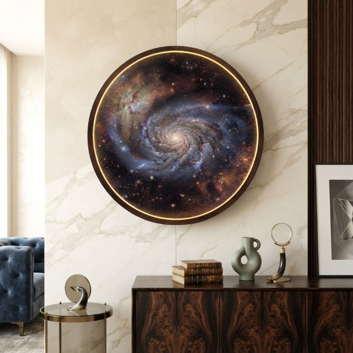 Galaxy Spiral Nebula LED Round Wall Art | Cosmic Space Home Decor Light Painting with 3 Size Options and 12V Safe Driver System Led 40