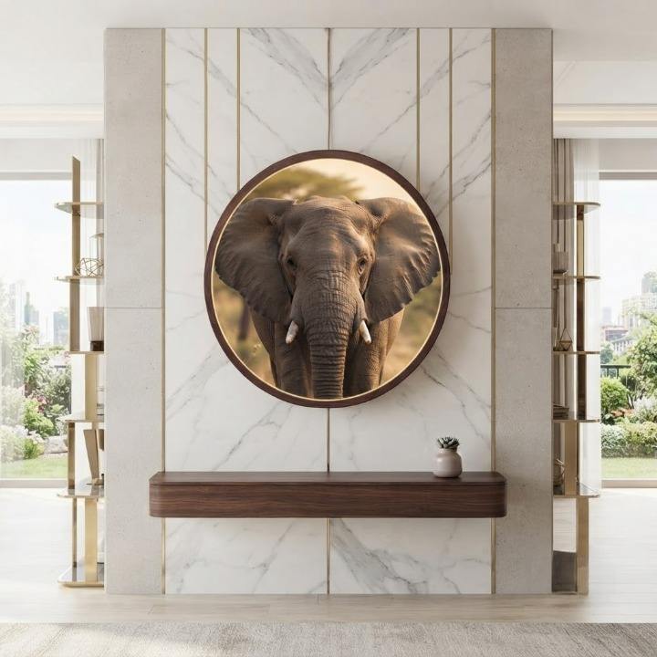 Elephant LED Round Wall Art | Majestic African Elephant Wildlife Home Decor Light Painting with 3 Size Options  12V Safe Driver System Led 24