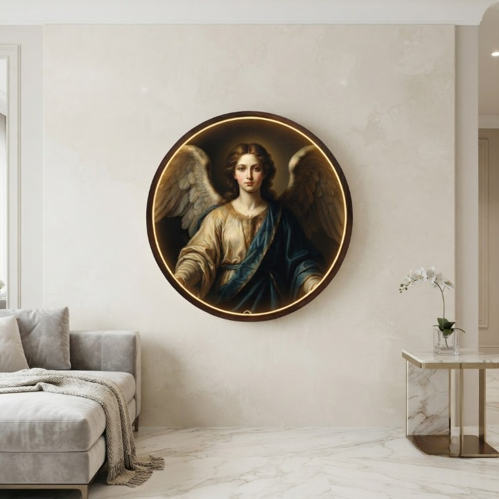 Classical Angel LED Round Wall Art | Modern Home Decor Light Painting with 3 Size Options and  12V Safe Driver System Led 44