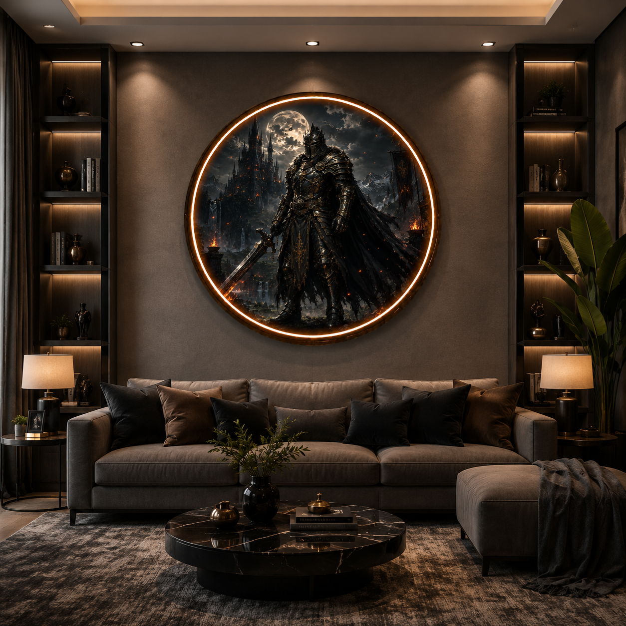 Dark Knight Circular LED Wall Art: Enhance Your Space with Epic Fantasy Decor led 145