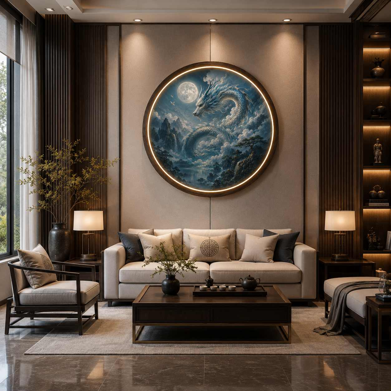 Moonlight Azure Dragon 3D LED Wall Art - Illuminated Fantasy Decor Led 73
