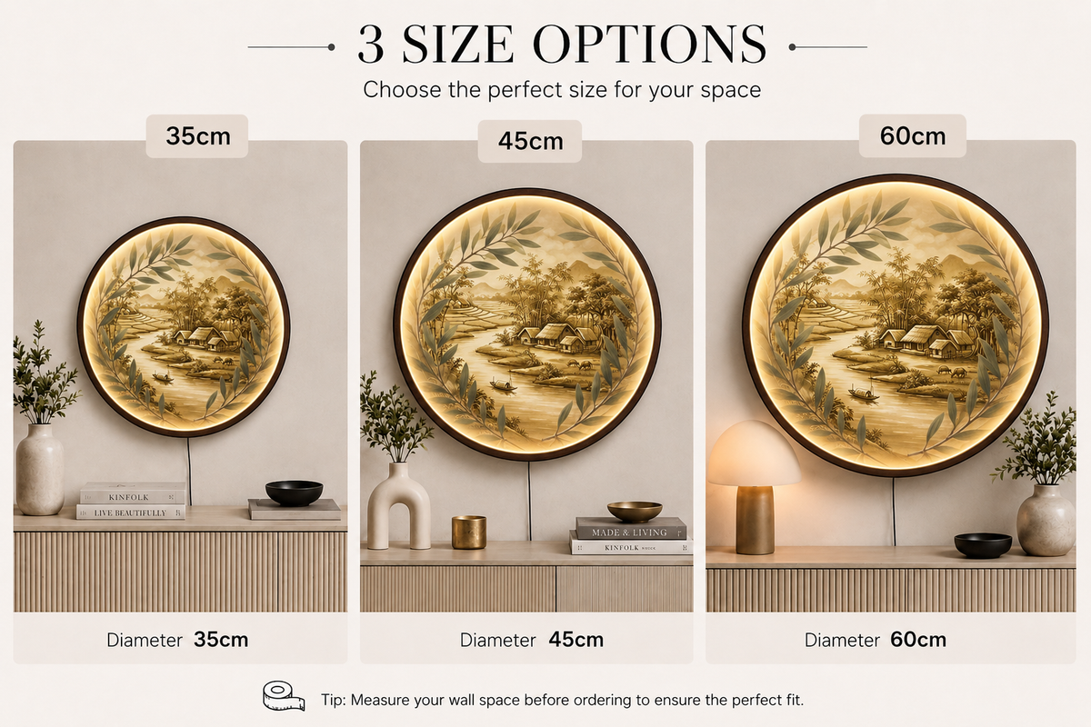 Modern Vietnamese Countryside Scenery LED Wall Lamp - Dimmable Round Art Painting Light for Living Room and Bedroom Led 17